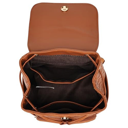 ELLE Compass 10L Vegan Leather Monogram Mini Backpack | Brown - color: Brown