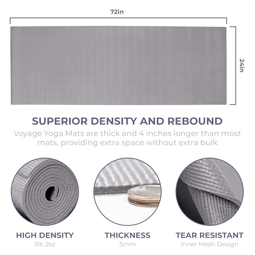 Voyage Yoga Mat, 6 Pack, 72" x 24" Professional Studio and Gym Bulk Yoga Mats, 5mm Thick, Durable, Anti-Tear, Non Slip Fitness and Exercise Mats - color: Cool Gray