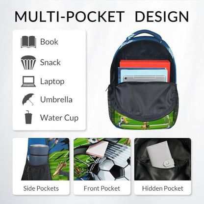 Kids Backpack for Boys Soccer School Bag - 17 Inch Durable Elementary Middle School Sports Themed Bookbag with Adjustable Padded Straps - color: Green