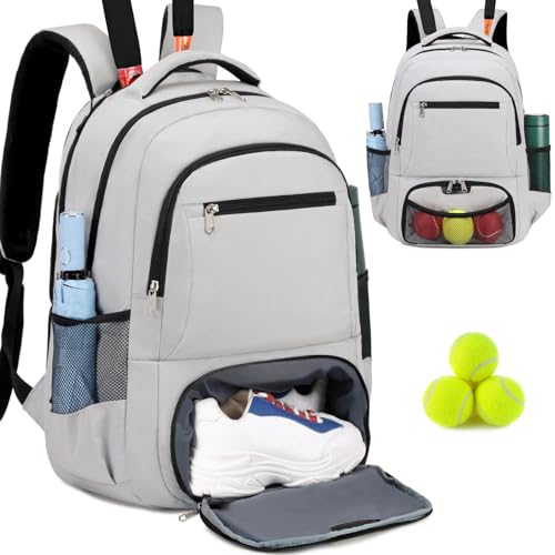 ACESAK Tennis Backpack Tennis Bag for Women Men - Tennis Bag Holds 2 Rackets, Badminton Squash, Pickleball Paddles Balls - color: Grey