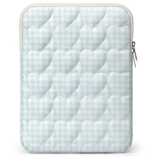 13-14 inch Cotton Quilted Laptop Sleeve for Women, Aesthetic Puffy Laptop Case Carrying Bag Compatible with MacBook Air/Pro 13/Pro 14, Soft Computer Liner Bag (Blue Gingham, 11.6 inch) - color: Blue Gingham, size: 11.6 inch