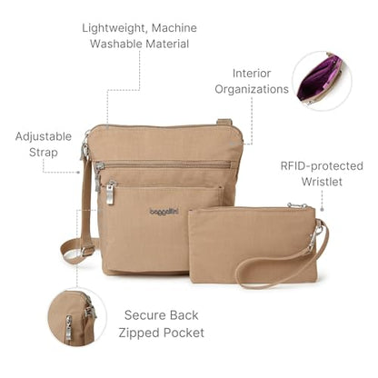 Baggallini Pocket Crossbody Bags for Women 8x8 Small Lightweight Durable Water-resistant Travel Purse W/Rfid - color: Beach