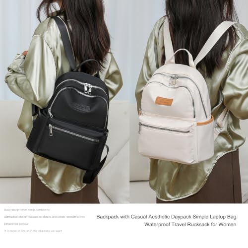 Backpack with Casual Aesthetic Daypack Simple Laptop Bag Waterproof Travel Rucksack for Women(White) - color: White