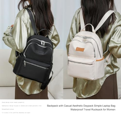 Backpack with Casual Aesthetic Daypack Simple Laptop Bag Waterproof Travel Rucksack for Women(White) - color: White