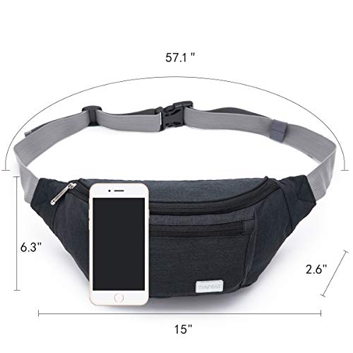 TINYAT Large Fanny Pack Travel Waist Bag Lightweight for Men&Women with Adjustable Strap T206 Black - color: Black
