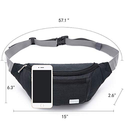 TINYAT Large Fanny Pack Travel Waist Bag Lightweight for Men&Women with Adjustable Strap T206 Black - color: Black