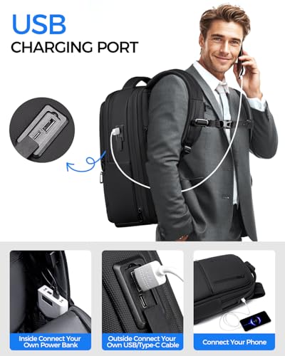 Fenree.geer Expandable Travel Laptop Backpack, 15.6 Inch Computer Backpack with USB Charging Port, Water Resistant Black Mens Laptop Bag - style: Travel Backpack