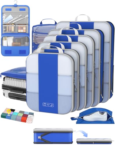 OlarHike 10-Pack Compression Packing Cubes for Travel Essentials,Compressible Expandable Packing Cubes for Suitcase,Luggage Garment Bags for Travel,Handy Helper for Organizing Clothes(Klein Blue) - color: Klein Blue