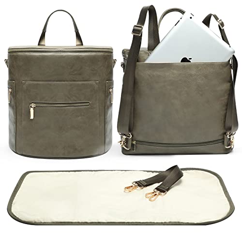 miss fong Diaper Bag Backpack Baby Diaper Bag, Large Leather Diaper Backpack with 16 Pockets Travel Diaper Bag with Diaper Changing Pad, Stroller Straps & 2 Insulated Pockets (Convertible, Forest) - color: Forest