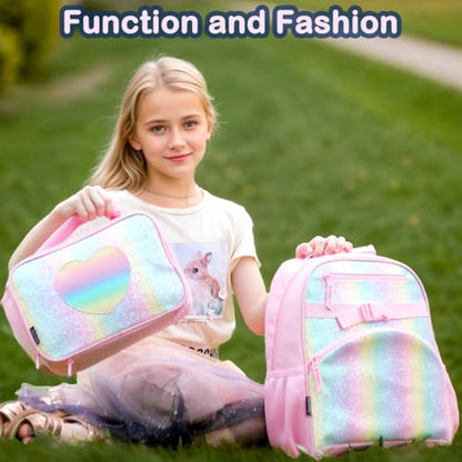 FlowFly Kids Backpack for Toddler Boys Girls, Simple Lightweight Bookbag for Daycare Kindergarten Elementary School Travel, Small Modern Bag (Medium 15'', Glitter-Rainbow) - color: Glitter-rainbow, style: Kids Medium: 12l