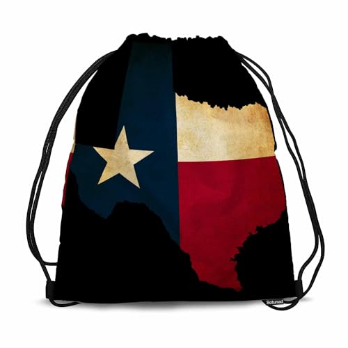 Drawstring Backpack Bag Sports Gym Sack Texas State Map Grunge Effect Flag Star Blue Red Beige Shoe Bag for Women Men 14x16.9 Inch - color: Texas State Map