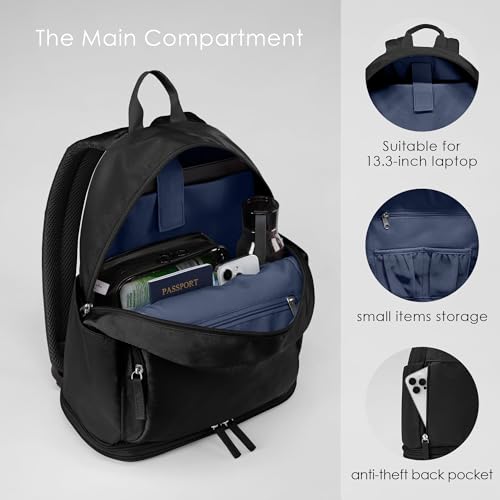 Uselike Gym Backpack for Women Men, Lightweight Gym Bag with Shoe Compartment, Waterproof Workout Backpack with Wet Pocket - color: Black