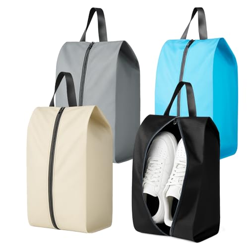 4-Pack Travel Shoe Bags for Packing in Suitcase, Shoe Storage with Zipper | Water-Resistant Shoe Storage Organizers Pouches with Handle, Portable Bags for Gym, Sports, Cleat and Ballet - color: Mix