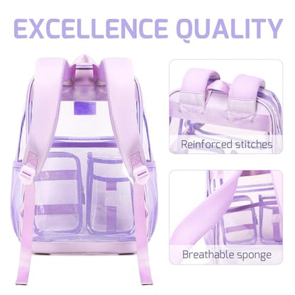 LXYGD Clear Backpack for School Stadium Approved Transparent Heavy Duty See Through College Bookbag Travel Work Daypack Security for Teens Girls Women Students (Purple) - color: Purple