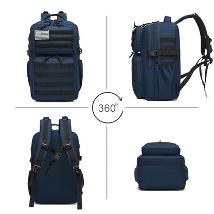 Wotony Military Tactical Backpack for Men Waterproof Daypack 3 Day Assault Pack Molle Bag with Water Bottle Holder - color: Blue, size: 35L