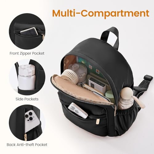 LOVEVOOK Mini Backpack Purse for Women, Small Puffer Lightweight Backpack, Casual Daily Daypack Purse for Women, back pack with Anti-theft Pocket for Travel-Black - color: Black