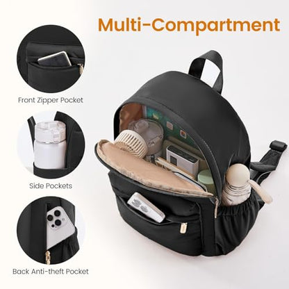 LOVEVOOK Mini Backpack Purse for Women, Small Puffer Lightweight Backpack, Casual Daily Daypack Purse for Women, back pack with Anti-theft Pocket for Travel-Black - color: Black