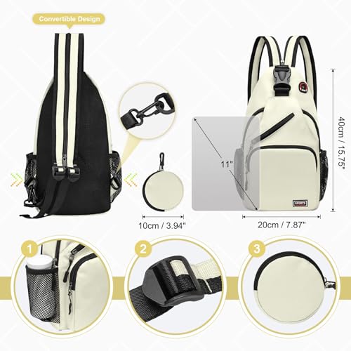 Convertible Sling Bag with Coin Pocket, 11" Tablet Crossbody Mini Backpack with Headphone Jack Casual Pack for Women Men Travel, White - color: White, size: Large
