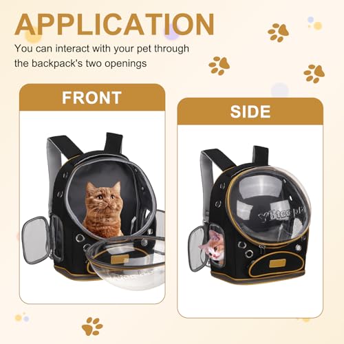 Pet Backpack Carrier, Portable and Ventilated, Oxford Cloth, Dog Cat Travel Bag with Transparent Cover 12.6", (Black, 1 Pcs), Intended for Hiking/Camping/Traveling - color: Black