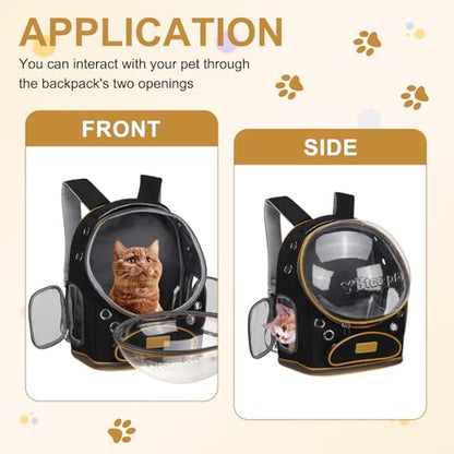 Pet Backpack Carrier, Portable and Ventilated, Oxford Cloth, Dog Cat Travel Bag with Transparent Cover 12.6", (Black, 1 Pcs), Intended for Hiking/Camping/Traveling - color: Black