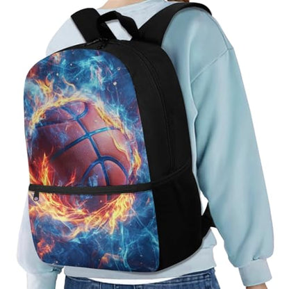 Fire Basketball Backpack for School Boys Backpack with Lunch Box Water Bottle Holder and Big Pencil Case 4PCS Bookbag with Front Pocket 17 inch Lightweight School Bag with Side Pocket for Kids - color: Fire Basketball-4