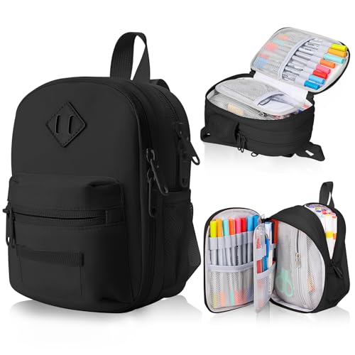 Large Capacity Pencil Case, Mini Backpack Pencil Case, Storage High Capacity Bag Pouch Holder Marker Pen Organizer, for Student, Teen Girls, Adults(Black) - color: Black