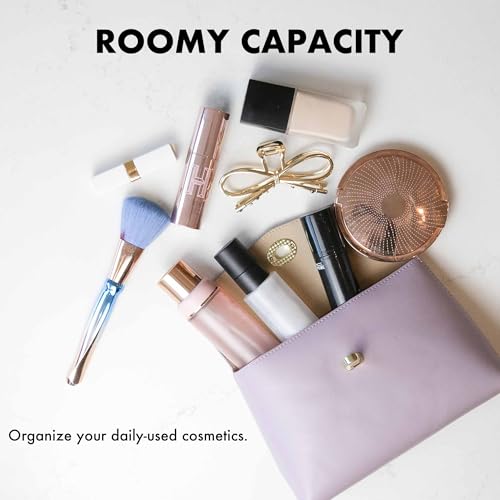 Cosmetic Bag Travel Makeup Pouch Travel Organizer, Zipper Pouch Bags for Women Vegan Leather (No Text, Purple) - color: Purple