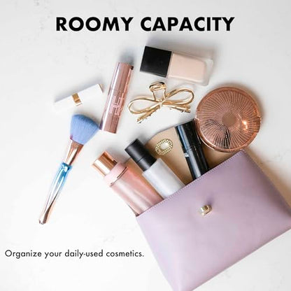 Cosmetic Bag Travel Makeup Pouch Travel Organizer, Zipper Pouch Bags for Women Vegan Leather (No Text, Purple) - color: Purple