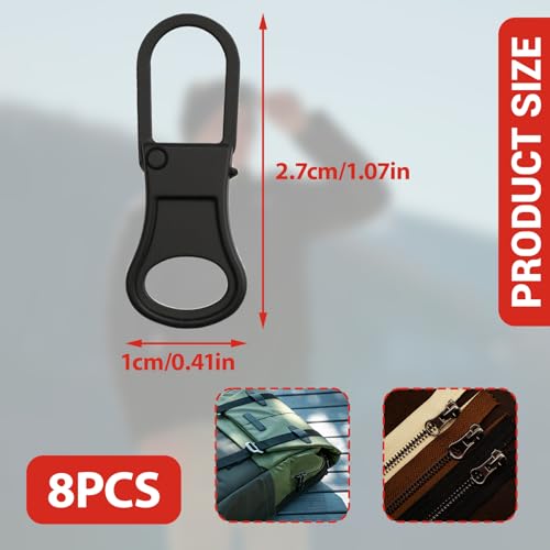 8 Pcs Zipper Pull Replacement Universal Detachable Zipper Puller Tab Head for Coat Luggage Jacket Pants Shoes Backpack Clothing Purse Black