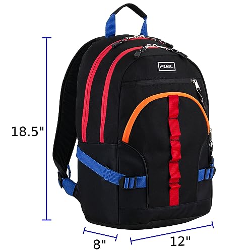 FUEL Hiking Laptop Backpack, College Bookbag, Travel Daypack with 5 Compartments, Dynamo Tech Pocket, 18.5 Inches - color: Black W/ Orange