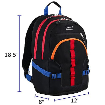FUEL Hiking Laptop Backpack, College Bookbag, Travel Daypack with 5 Compartments, Dynamo Tech Pocket, 18.5 Inches - color: Black W/ Orange