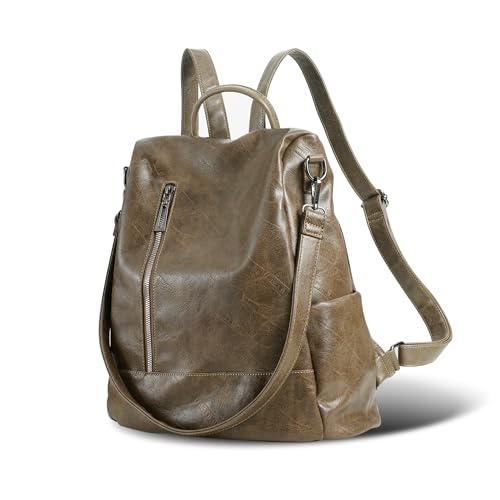 Women Backpack Purse PU Leather Anti-theft Casual Shoulder Bag Fashion Ladies Satchel Bags - color: Smoky Gray, size: Medium