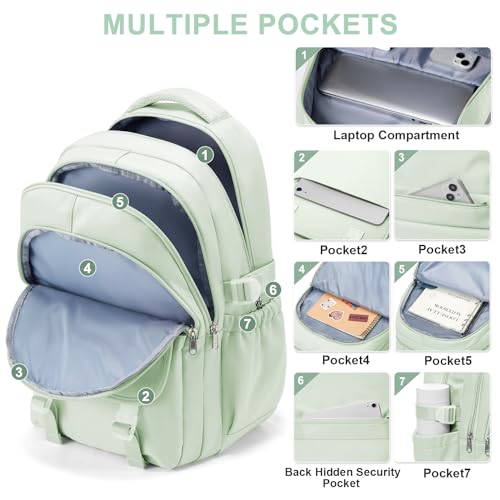 Preppy Middle School Backpack for Teens Girls Boys Waterproof Backpack with Lots of Pockets College Backpacks for Women Men Cute School Bag for Students（MintGreen） - color: A4-mintgreen