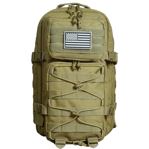 Military Tactical Backpack for Men Army 1 Day Assault Pack Molle Bag Bug Out Bag 26L - color: Khaki, size: 26L