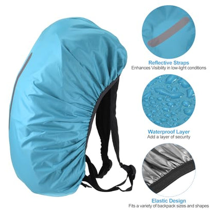 PATIKIL Waterproof Backpack Rain Cover, Non-Slip Backpack Cover with Vertical Reflective Strap Stay Dry for Hiking, Camping, Hunting - color: Light Blue, size: X-Small