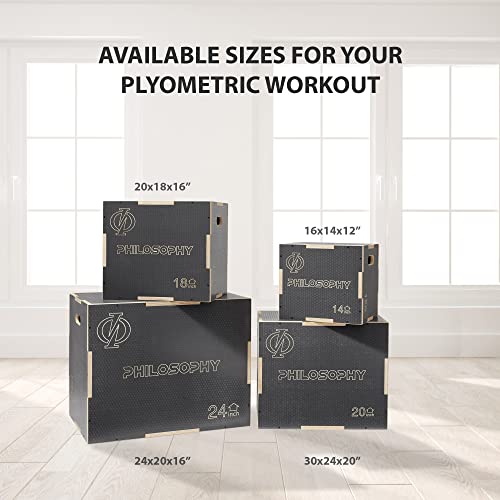 Philosophy Gym 3-in-1 Non-Slip Wooden Plyo Box, Wood Plyometric Jump Box Platform for Home Gym, HIIT, Step-Ups, and Strength Training - size: 20 x 18 x 16 Inch