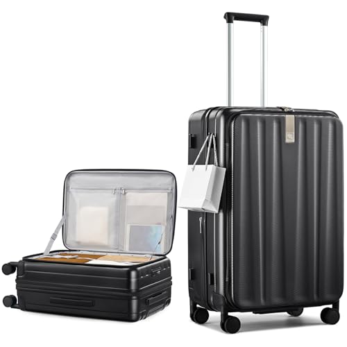 Hanke 26 Inch Expandable Luggage Top Opening Checked Bag Luggage Hard Shell Suitcases with Wheels Lightweight Travel Luggage Heavy Duty Luggage Suitcase with Lock for Woman Men-Jet Black - color: Jet Black, size: 26 Inch Expandable