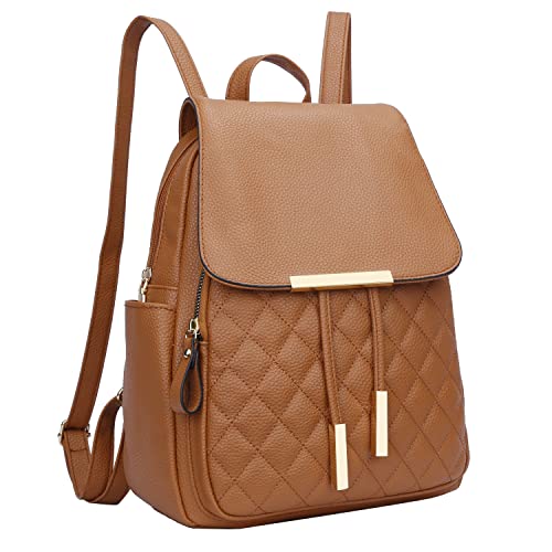 KKXIU Quilted Trendy Leather Backpack Purse for Women and Ladies Shoulder Travel Daypacks Bags (Brown) - color: Brown, style: Backpack