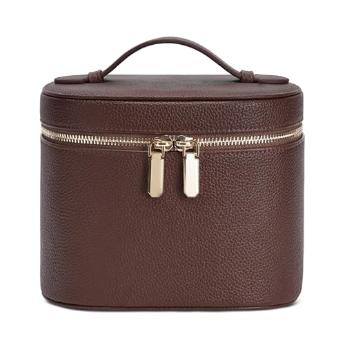honitty Makeup Bag, Travel Make up Case with Compartments and Handle, Portable Cosmetic Organizer Bags,Toiletry Bag for Women - color: Coffee(7.6*5.5*6 in), size: M(7.6*5.5*6 in)