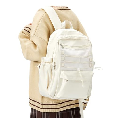 Backpacks For College Students Women,Aesthetic Bookbag,Casual Dayback Small Travel Backpacks,Waterproof Middle School Backpack For Teens Girls Boys(Beige) - color: Beige