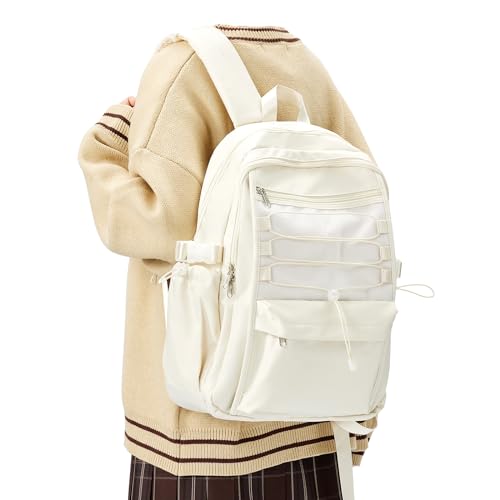 Backpacks For College Students Women,Aesthetic Bookbag,Casual Dayback Small Travel Backpacks,Waterproof Middle School Backpack For Teens Girls Boys(Beige) - color: Beige