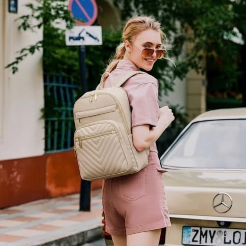 GAEKEAO Laptop Backpack Purse for Women 15.6 Inch Travel Computer Bags Fashion Casual Daypacks for Work College Business Beige - color: White