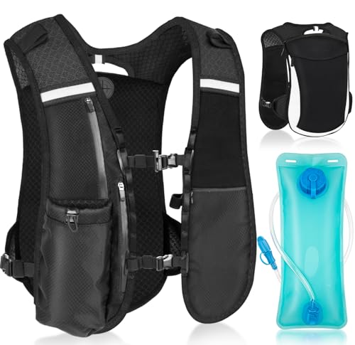 Hydration Backpack with 2L Water Bladder, Lightweight Running Vest for Women Men, Adjustable Straps, Multi-Pocket Water backpack, Breathable Running Vest for Hiking, Cycling, Climbing, Camping, Biking