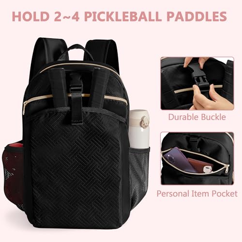 Pickleball Bag Backpack for Women Holds 4 Paddles, Large Pickle Ball Bag Pickleball Paddle Backpack for Men - color: Black