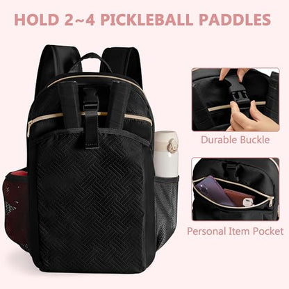 Pickleball Bag Backpack for Women Holds 4 Paddles, Large Pickle Ball Bag Pickleball Paddle Backpack for Men - color: Black