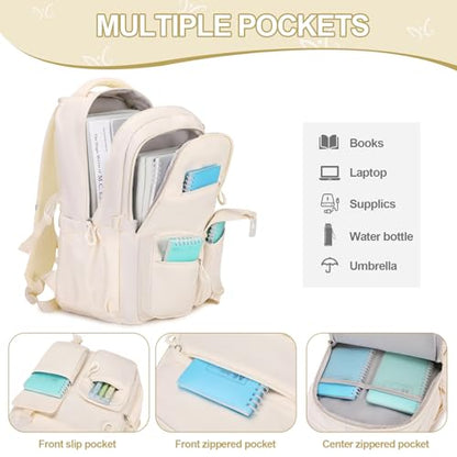 DIGOBAY 3PCS Girls Backpack for School, Kids Backpack for Girls with Lunch Bag Pencil Case, Kids Bookbag Teen Girl Backpacks for Elementary Middle High College School (White) - color: Beige