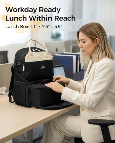 MATEIN CLASSIC Womens Lunch Box Backpack for Work, Insulated Lunch Backpack with Divider & Removable Lunchbox Set, Large 15.6" Laptop Backpack, Water-Resistant Commuter Bag for Work & Daily Meal Prep