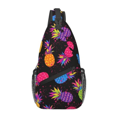 Sling Backpack Unisex Crossbody Chest Bag Shoulder Chest Bag For Women Men Hiking Travel - color: Pineapple