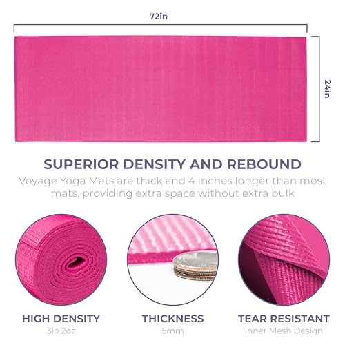 Voyage Yoga Mat, 6 Pack, 72" x 24" Professional Studio and Gym Bulk Yoga Mats, 5mm Thick, Durable, Anti-Tear, Non Slip Fitness and Exercise Mats - color: Fuchsia