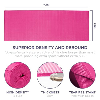 Voyage Yoga Mat, 6 Pack, 72" x 24" Professional Studio and Gym Bulk Yoga Mats, 5mm Thick, Durable, Anti-Tear, Non Slip Fitness and Exercise Mats - color: Fuchsia
